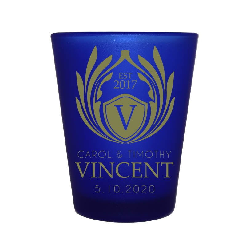 CUSTOMIZABLE - 1.5oz Blue Frosted Shot Glass - Crest 1