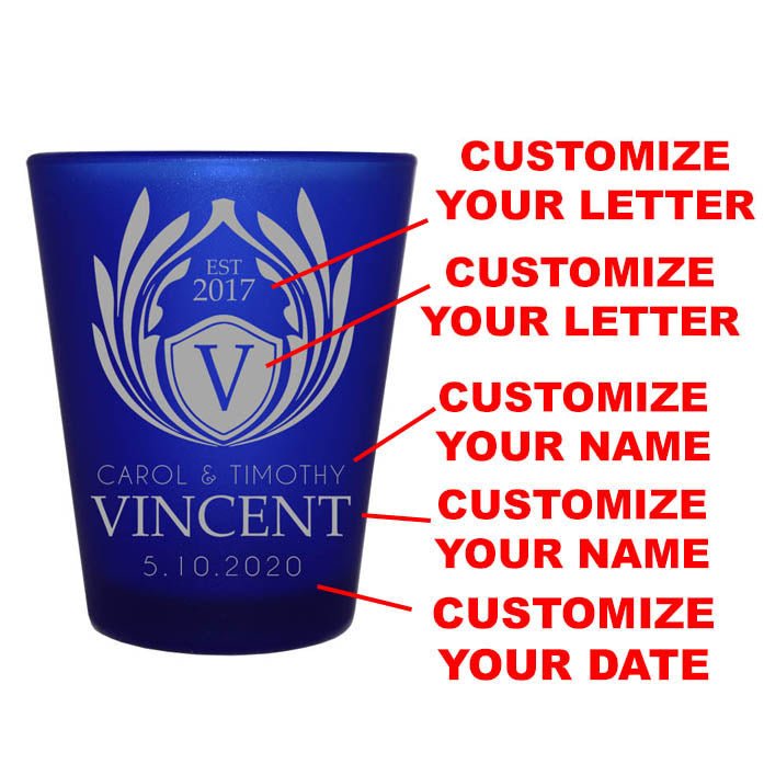 CUSTOMIZABLE - 1.5oz Blue Frosted Shot Glass - Crest 1