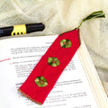 Red Hand Woven Cotton Bookmark with Embroidery - Storyteller