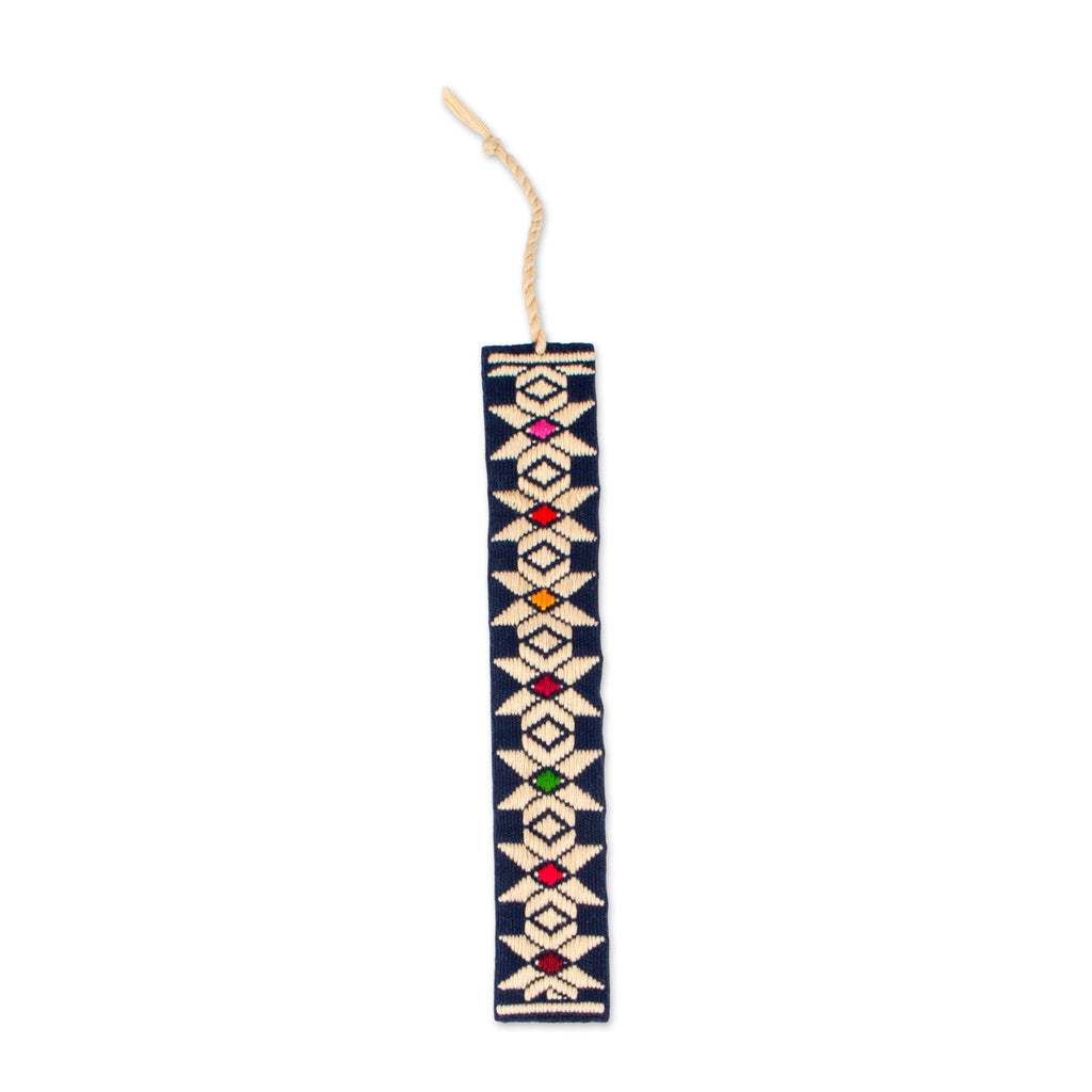 Hand Crafted Multi-Color Embroidered Cotton Bookmark - Star Flowers