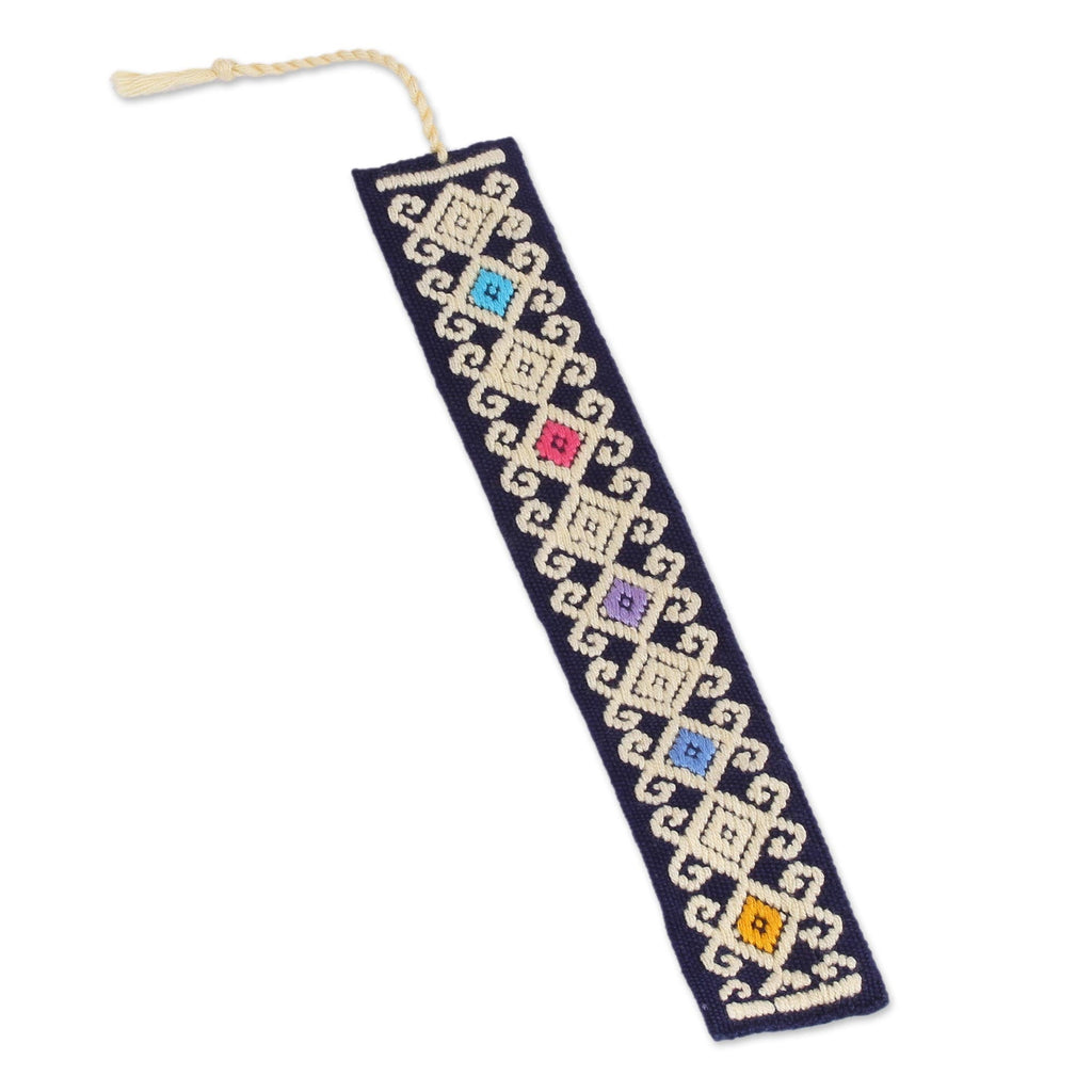Handwoven Multi-Color Embroidered Cotton Bookmark - Star Garden