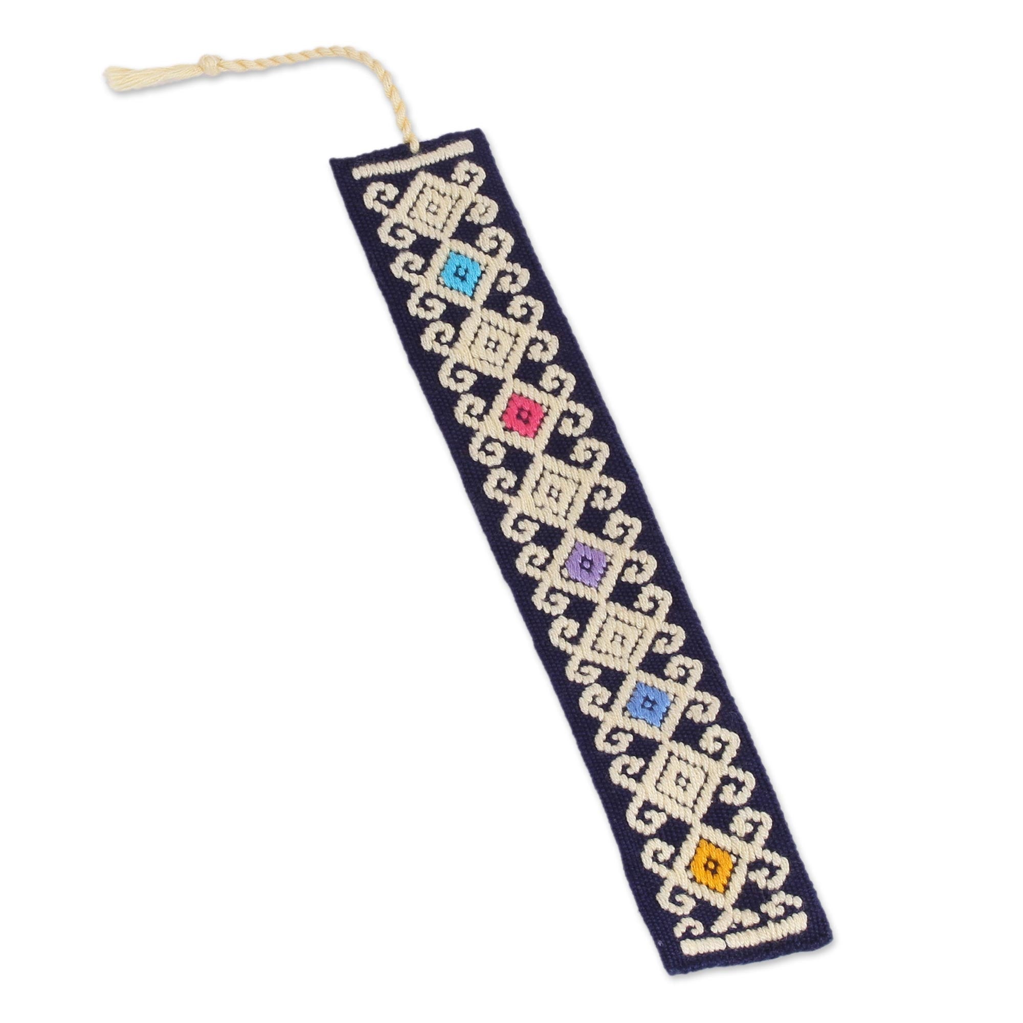 Handwoven Multi-Color Embroidered Cotton Bookmark - Star Garden