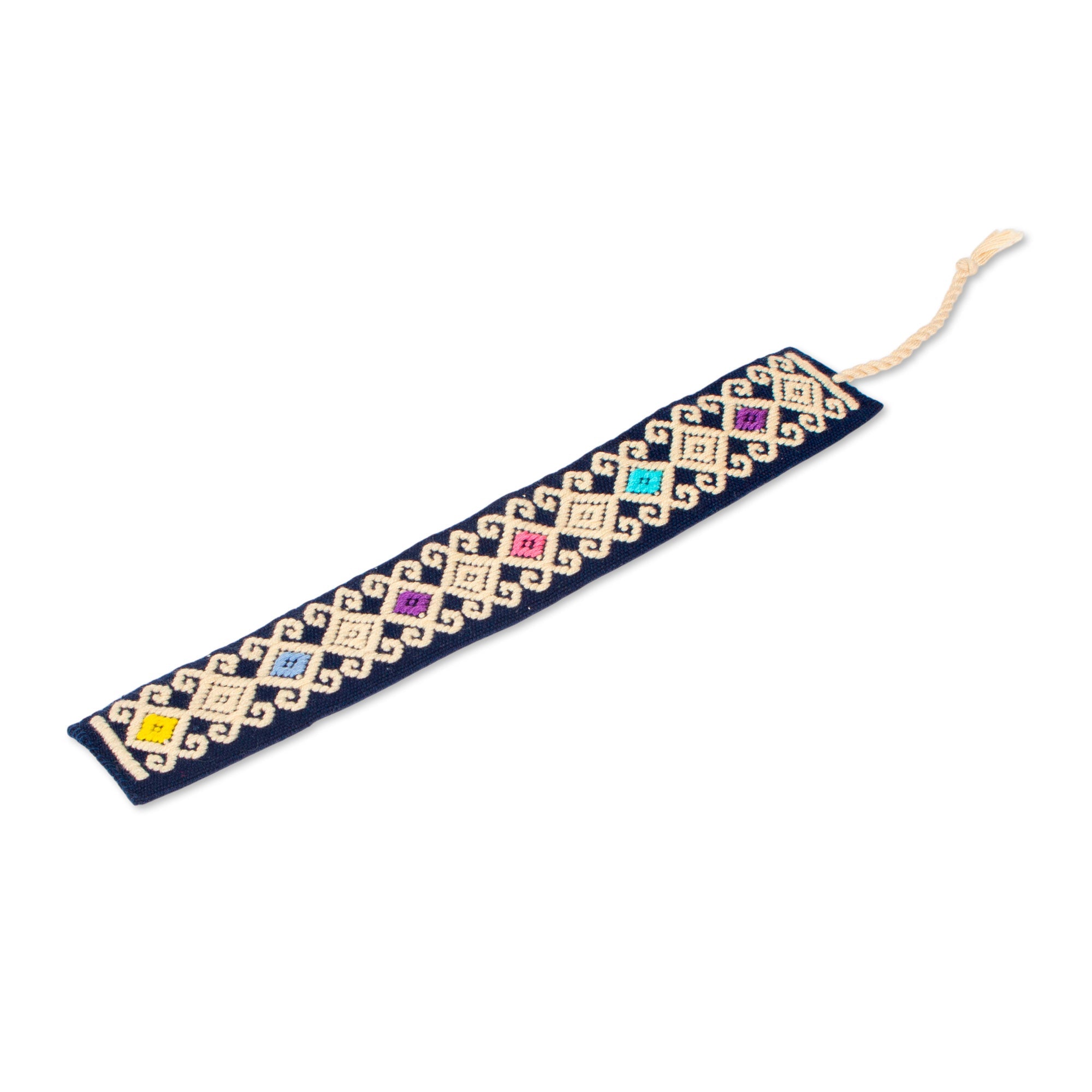 Handwoven Multi-Color Embroidered Cotton Bookmark - Star Garden