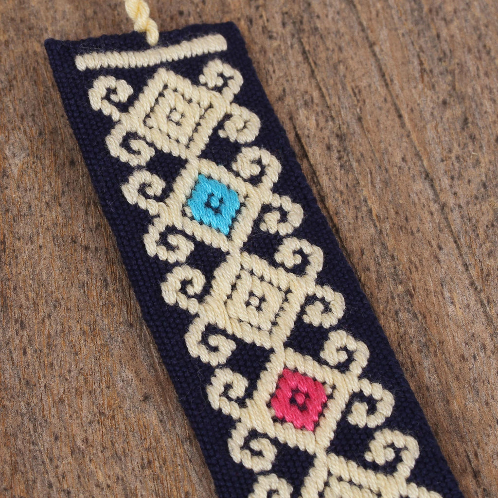 Handwoven Multi-Color Embroidered Cotton Bookmark - Star Garden