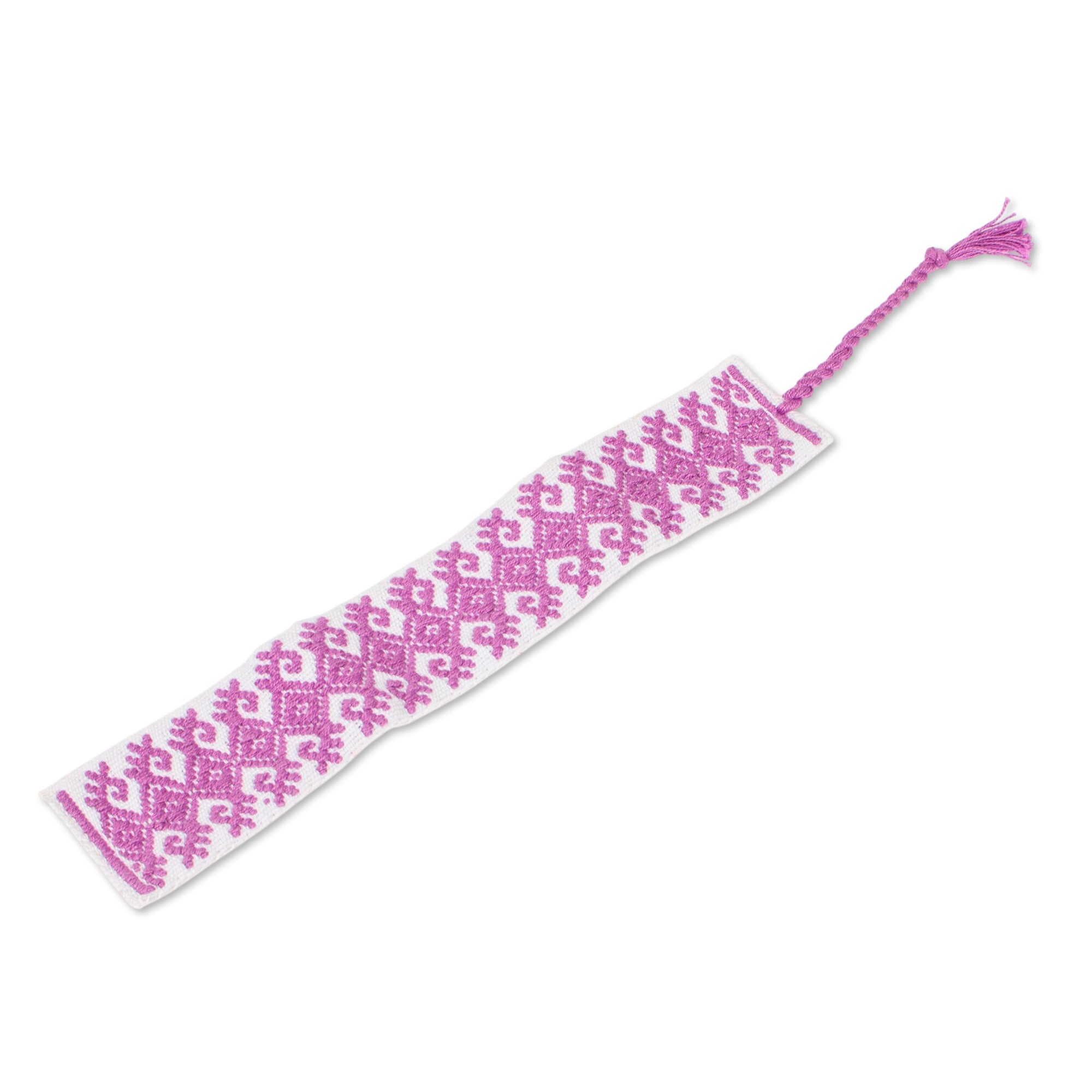 Hand Crafted White and Lilac Embroidered Cotton Bookmark - Lilac Diamonds