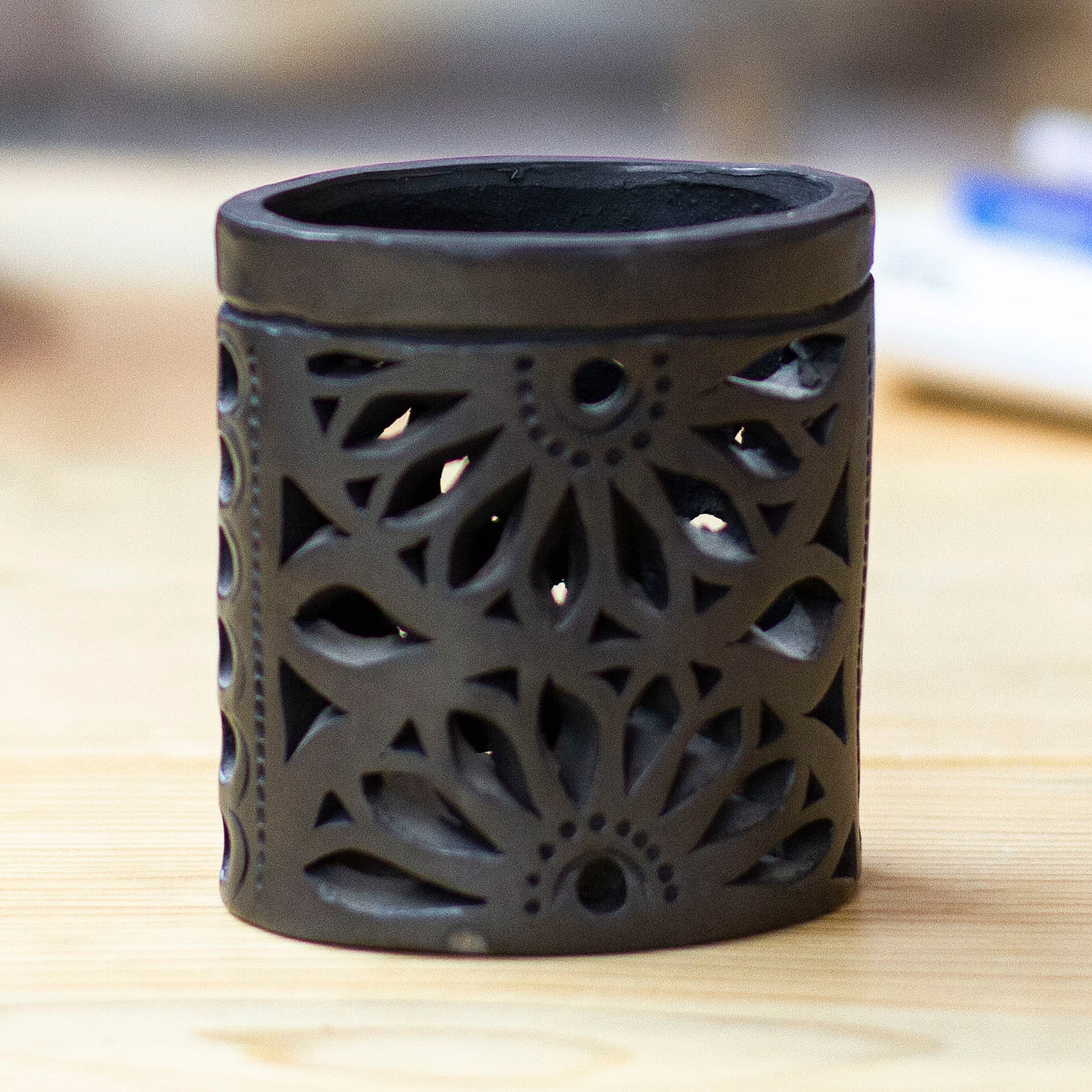 Oaxaca Barro Negro Ceramic Oval Pencil Holder - Oaxacan Ellipse