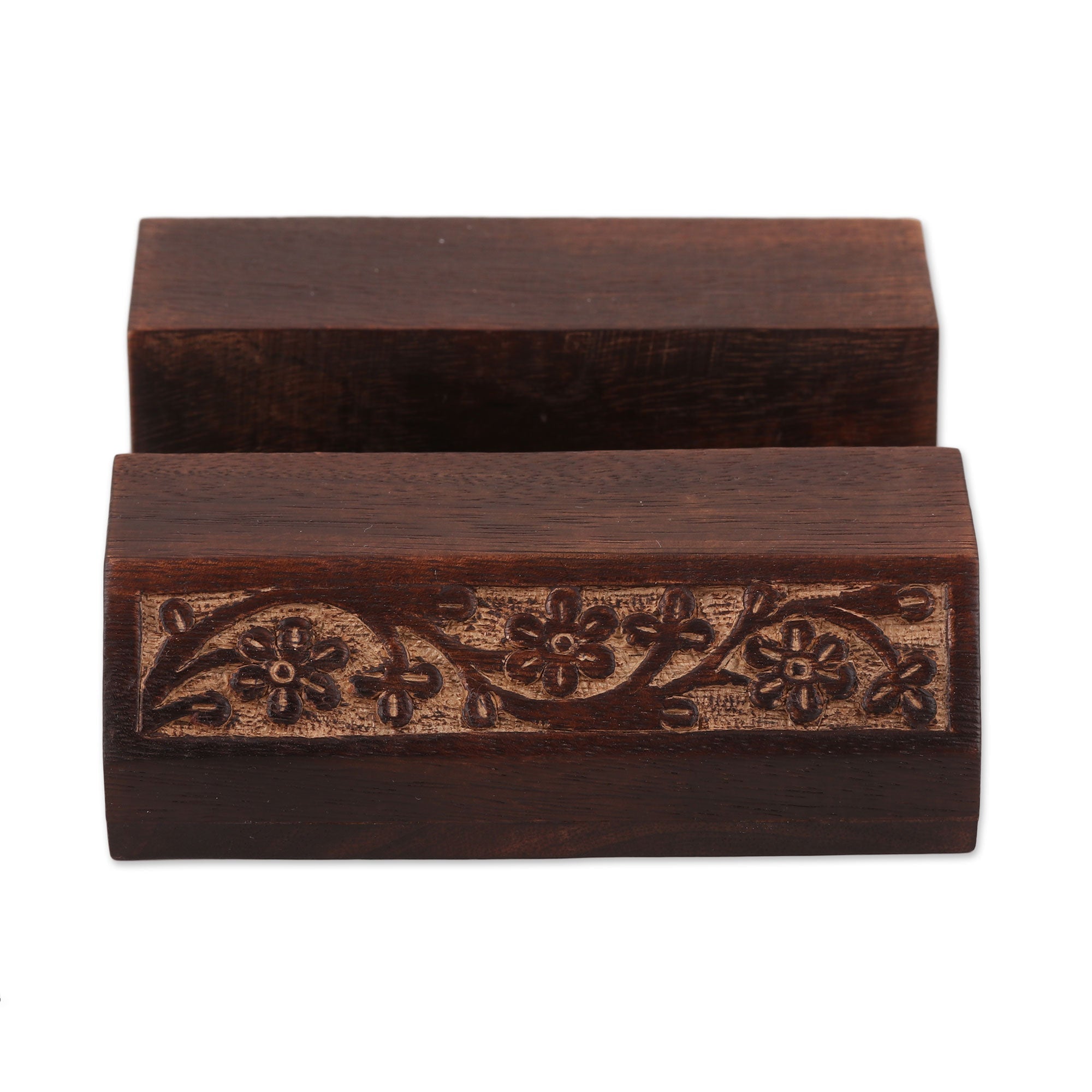 Wood Mobile Device Stand with Hand Carved Floral Motif - Desk Garden