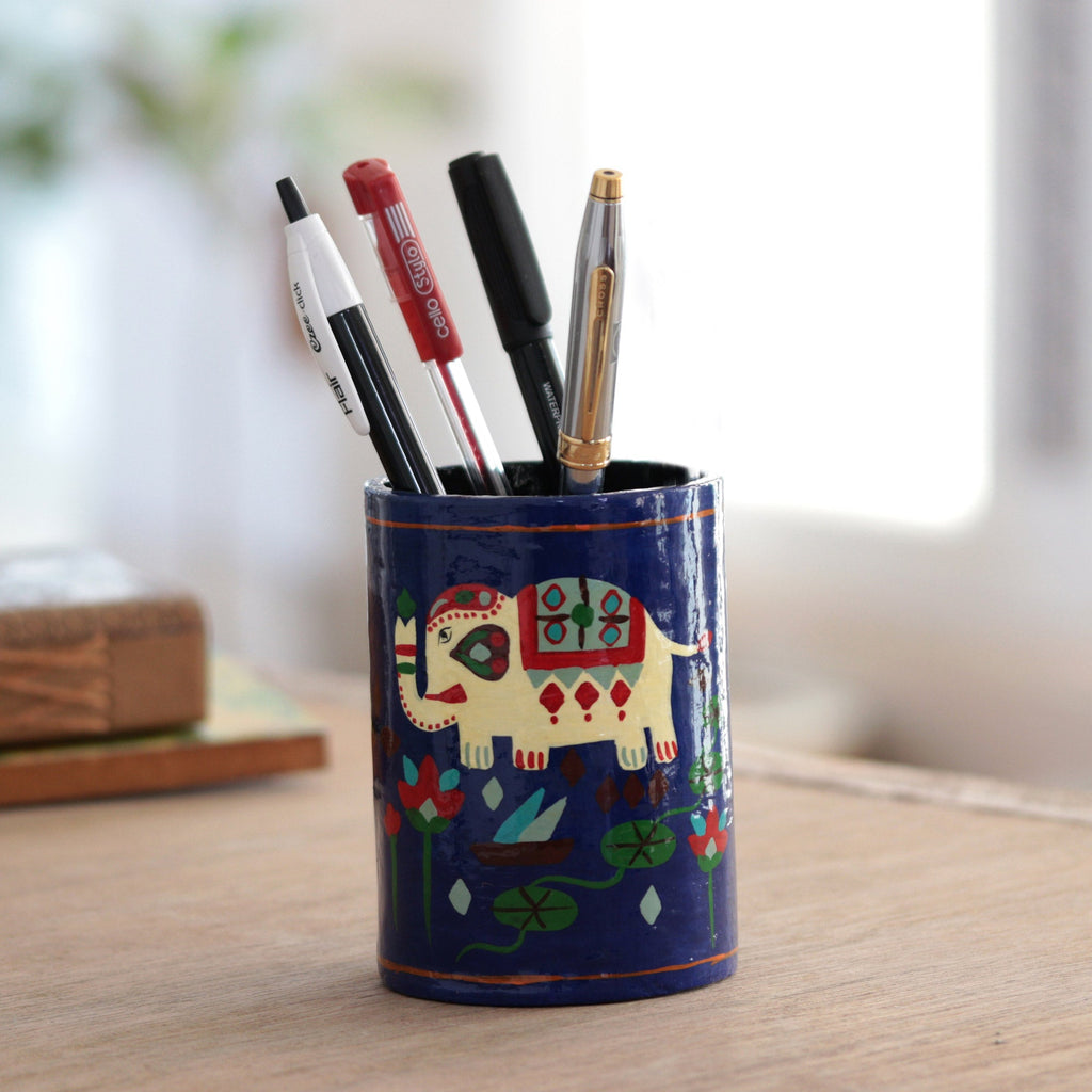 Hand Crafted Papier Mache Pen Holder - Midnight Tale