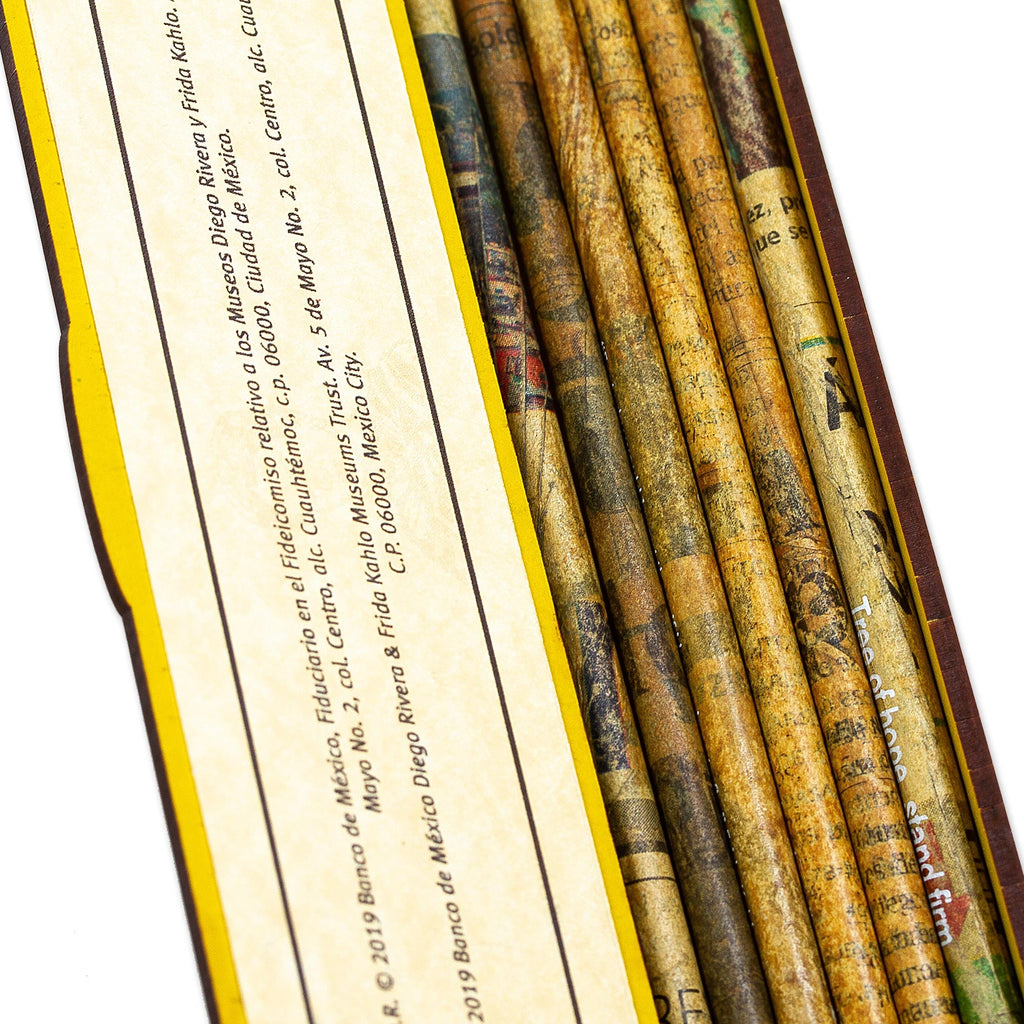 Boxed Set of Six Pencils Made With Recycled Newspaper - Diego and Frida in Yellow