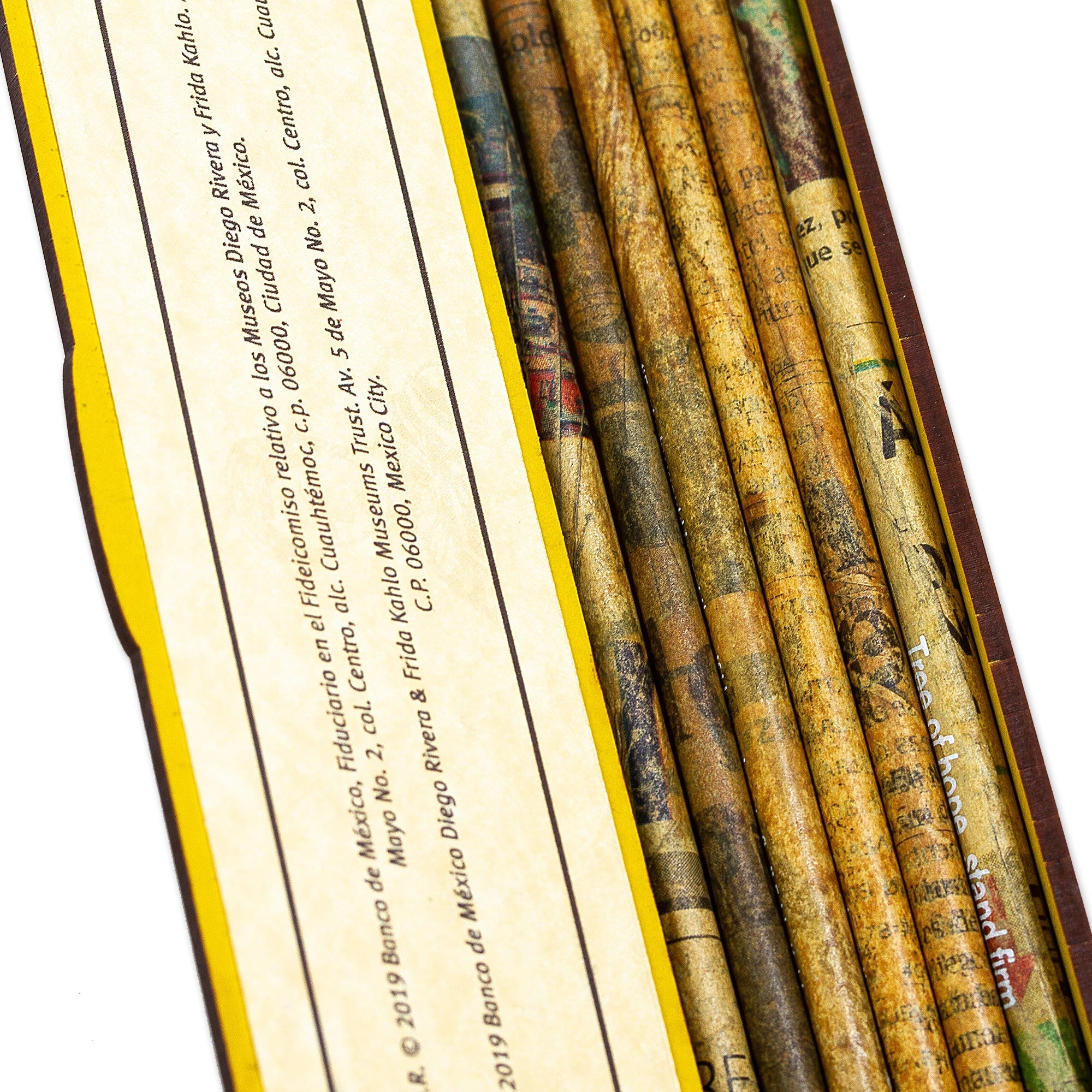 Boxed Set of Six Pencils Made With Recycled Newspaper - Diego and Frida in Yellow