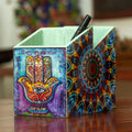 Multicolor Decoupage Hamsa Pine Wood Pencil Holder - Multicolored Hamsa