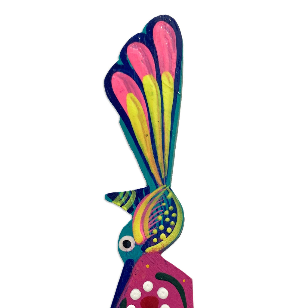 Handmade Floral Bird-Themed Copal Wood Bookmark from Mexico - Reading Hummingbird
