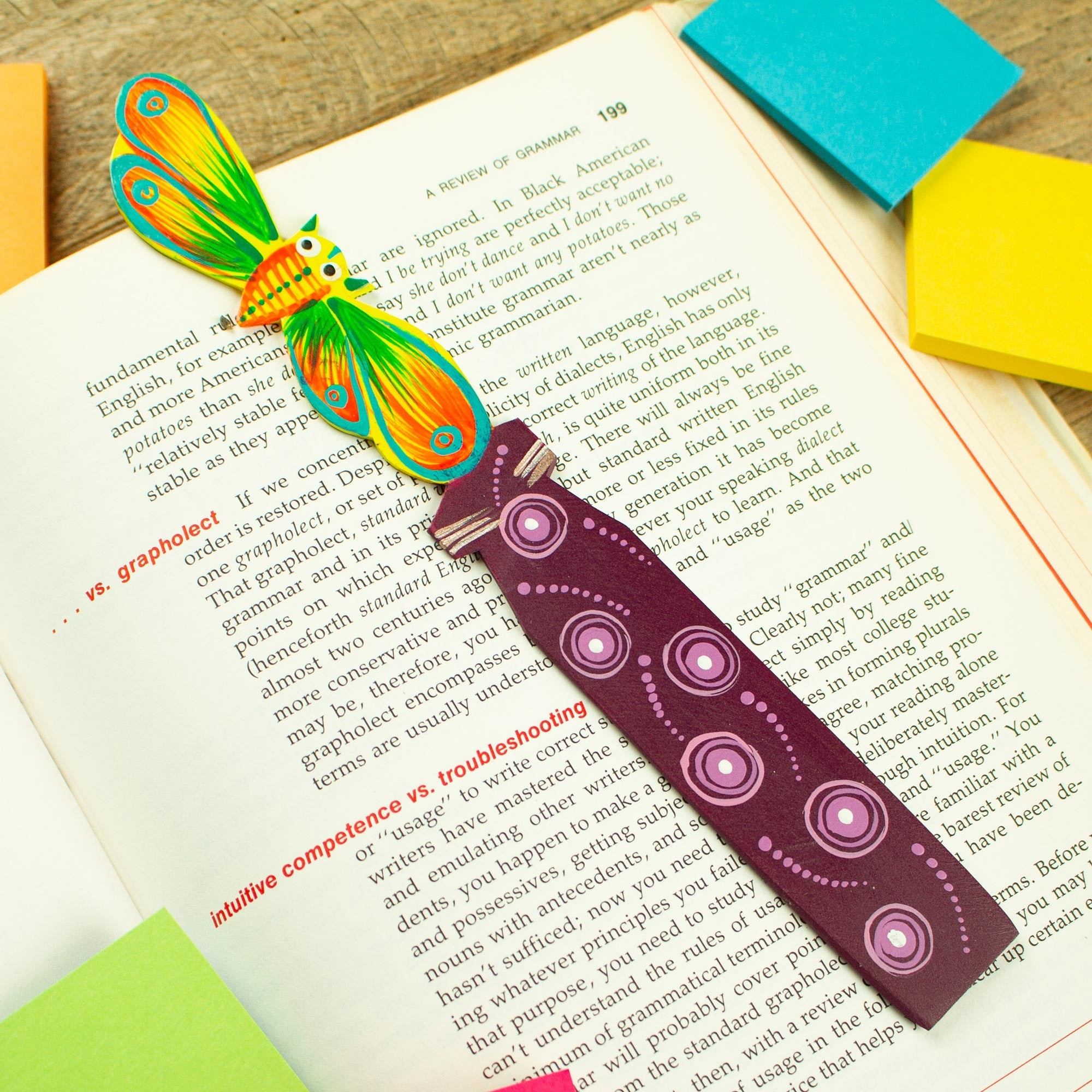 Mexican Artisan Painted Butterfly Copal Wood Bookmark - Reading Butterfly