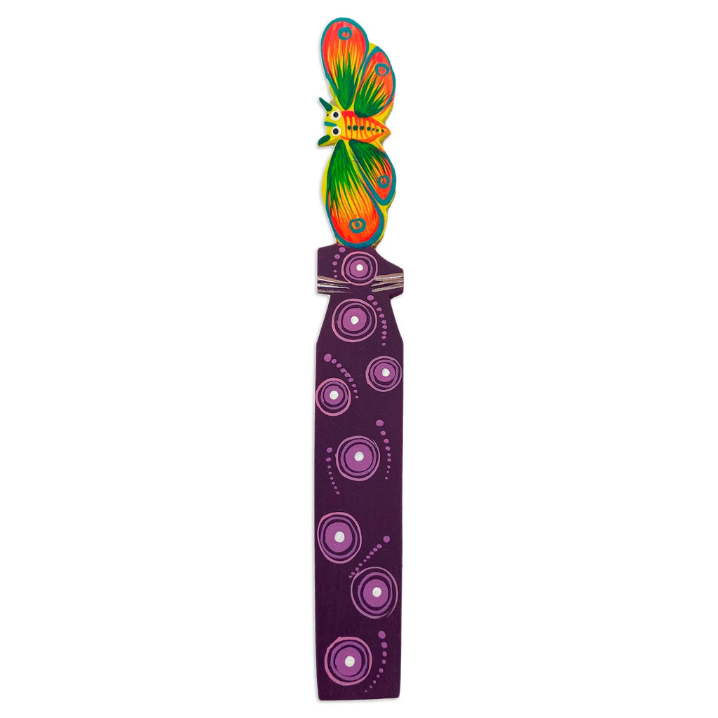 Mexican Artisan Painted Butterfly Copal Wood Bookmark - Reading Butterfly