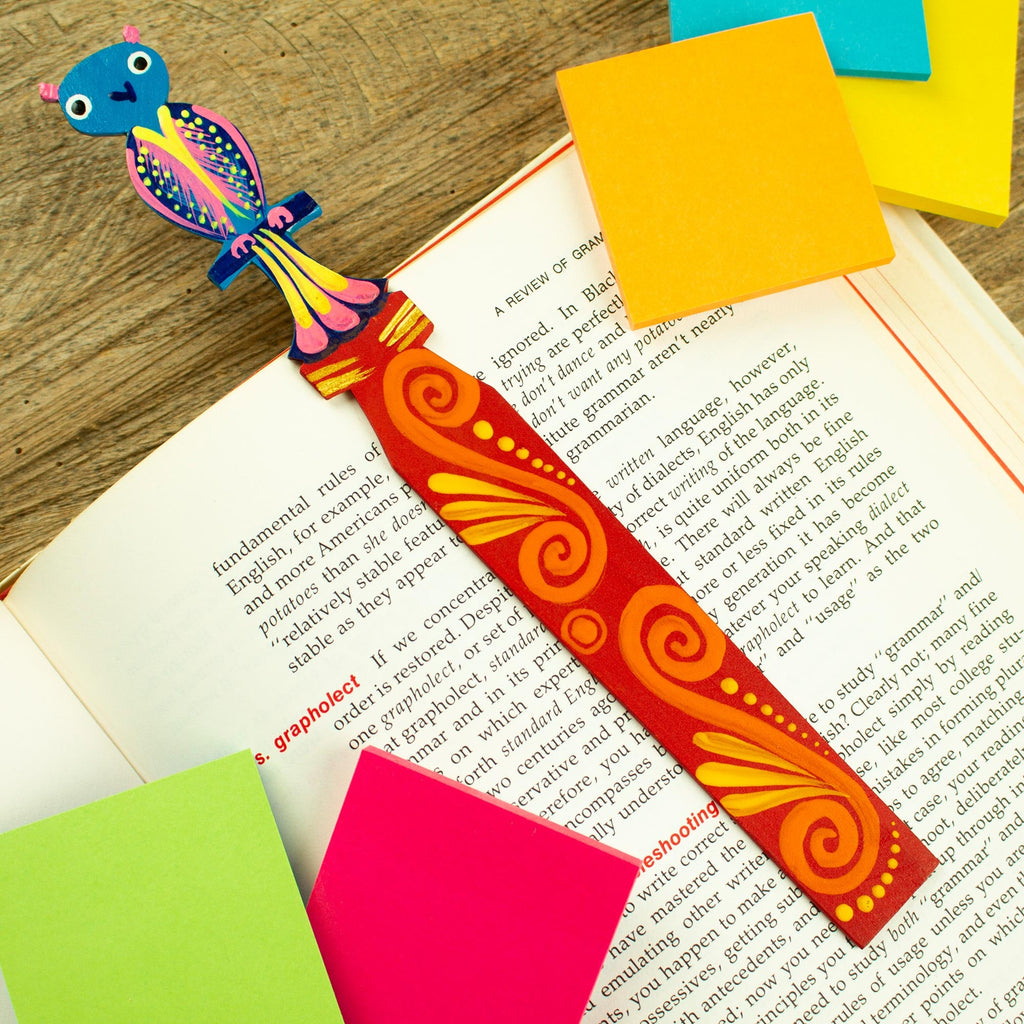 Hand Crafted Mexican Copal Wood Bookmark with Tropical Owl - Reading Owl