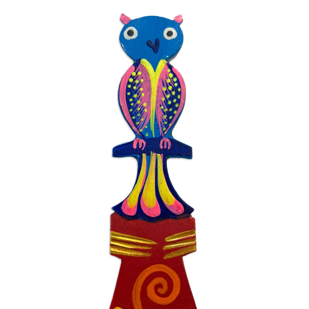 Hand Crafted Mexican Copal Wood Bookmark with Tropical Owl - Reading Owl