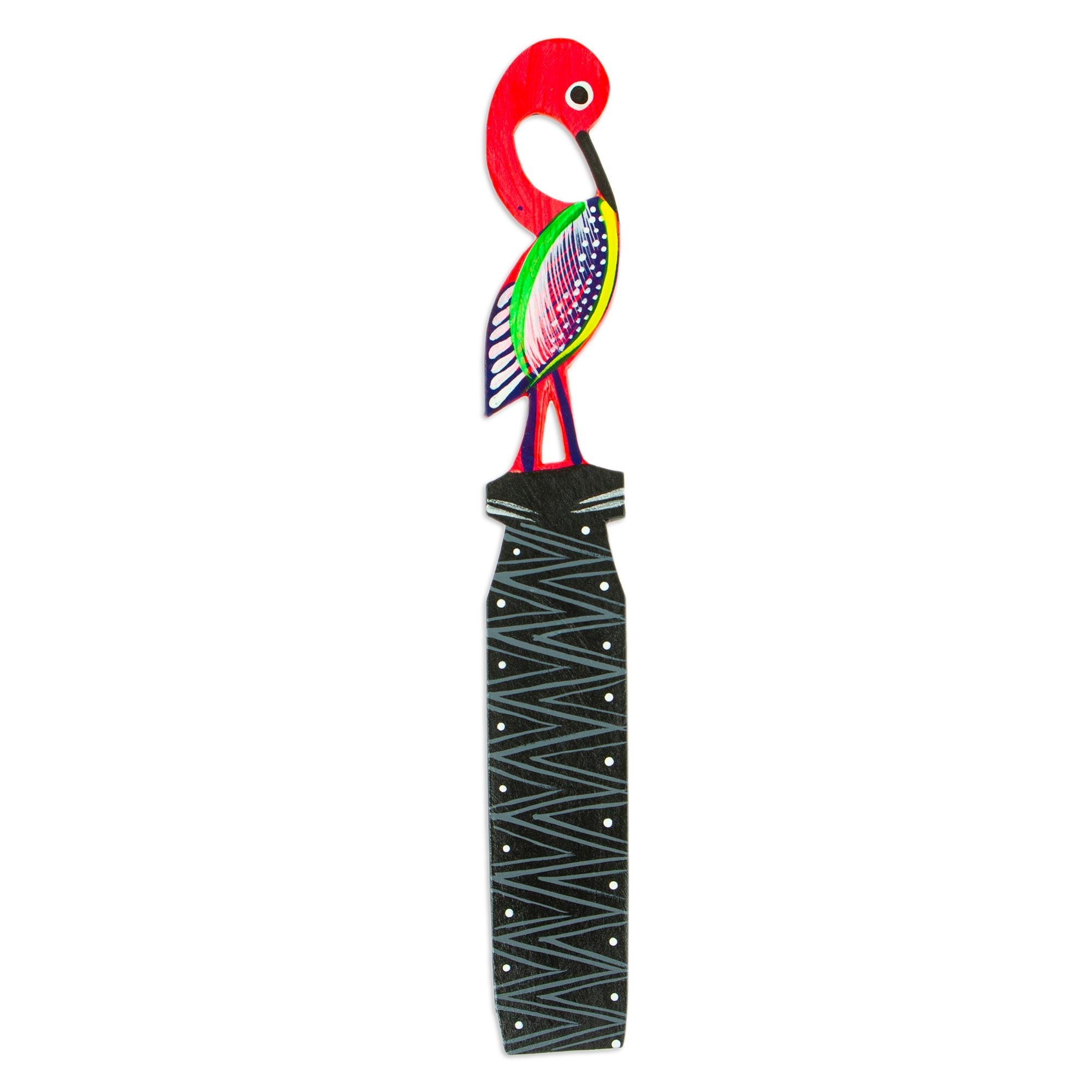 Hand-Painted Pink Flamingo Copal Wood Bookmark from Oaxaca - Reading Flamingo