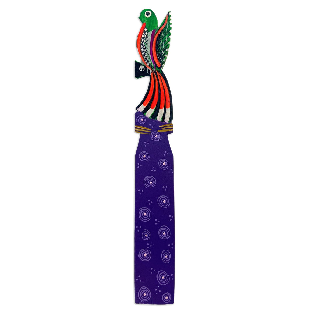 Handmade Multicolor Copal Wood Bookmark with Mexican Quetzal - Reading Quetzal