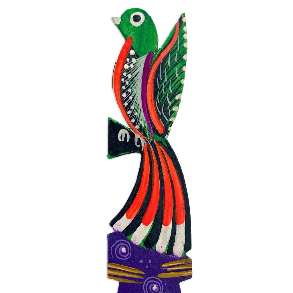 Handmade Multicolor Copal Wood Bookmark with Mexican Quetzal - Reading Quetzal