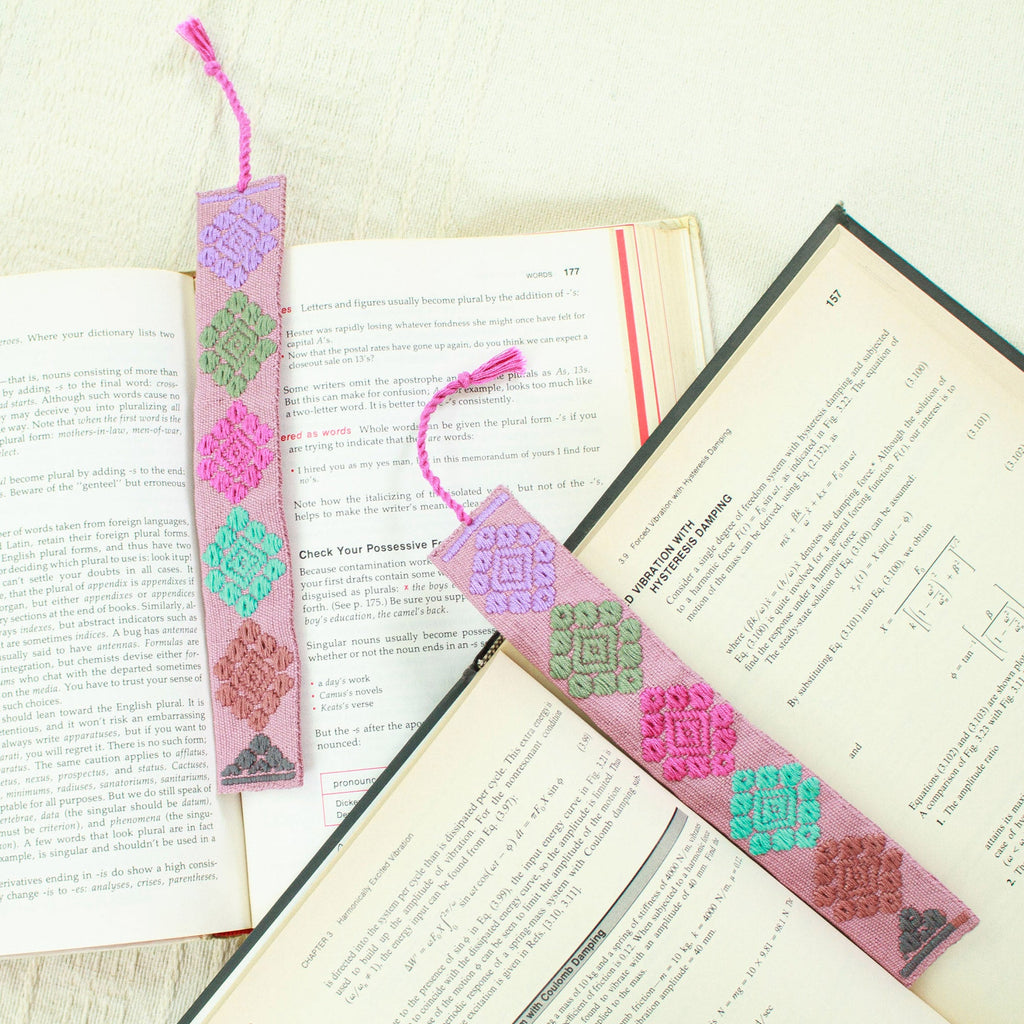 Pair of Handloomed Cotton Bookmarks in a Pink Base Hue - Pink Allies